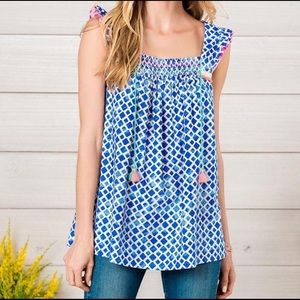 Matilda Jane Wandering Waters Smocked Tassel Top S